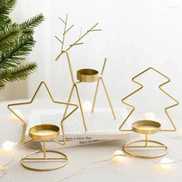Candle Holders 2024 Christmas Decor Home Iron Xmas Tree Creative Elk Metal Holder Candlestick Table Decoration Ornaments Gold