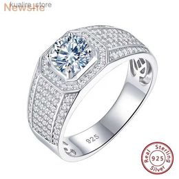 Cluster Rings Newshe 925 Sterling Silver Wedding Rings for Men 7x7mm Round Moissanite Ring Luxury Fine Jewellery L240402