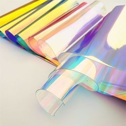 50*95cm Roll Iridescent Holographic Clear Transparent PVC Fabric Laser Film Rainbow Vinyl Bow Bag Case Craft Handmade Material