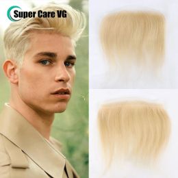 Toupees Toupees Invisible V Loop Men Toupee Natural Human Hair For Man Ultra Thin Skin Poly Hairpiece Patch Straight 22# Blonde Hairline