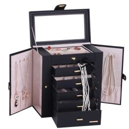 Display Extra Large Jewelry Box Veet Display Organizer Packaging Girls Earring Necklace Ring Jewellery Storage Holder Mirror Case Gift