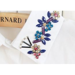 New Design Popular Rhinestone Floral Decorations Detachable Lapel Shirt Blouse Fake Collar For Ladies Women FS0421