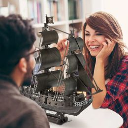 3D DIY Puzzles Large Black Pearl Pirate Ship Cardboard Anne's Sailboat Building Toys for Adults Kids