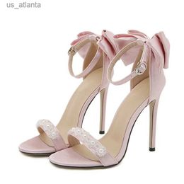 Dress Shoes Liyke Summer Bowknot High Heel Sandals Women Fashion Pearl Open Toe Silk Satin Ankle Strap Ladies Party Size 42 H240403FN6Z