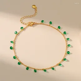 Anklets European And American Adjustable Size Green Zircon Pendant Women Temperament O Shaped Chain Anklet Summer Cool Jewelry Nice Gift