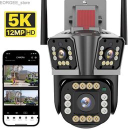 كاميرات أخرى CCTV WiFi IP كاميرا 5K 12MP HD Three Lens PTZ Camera Outdoor 2K Dual Lens Detection Motion Camera Camera مقاومة للماء Y240403