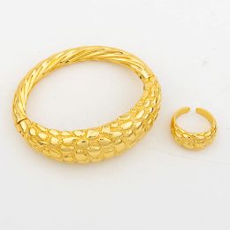 Dubai 18k Golden Color Jewelry Set for Women Trend Hoop Earrings African Map Design Pendant Necklace Bangle Ring for Bridal