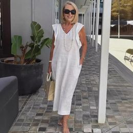 Casual Dresses Relaxed Fit Dress Bohemian V Neck Midi With Flying Sleeves Side Pockets For Women Soft Breathable Summer Vacation Beach