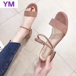 Sandals Flock 2021 Women Sandals Chunky Heels Brand Slides Summer Flip Flops Narrow Band Sandal Elegant Mule Shoes Women Slipper Big 42