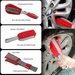 3Pcs Microfiber Car Detailing Brush Set Soft Bristle Car Air Vent Cleaning Brush Kits Car Air Outlet Tire Wheel Wash Accessories