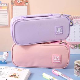 Bags Portable large capacity pencil case solid Colour cute stationery bag school student pencil bag girls multifunctional storage bag