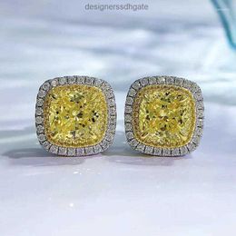 Stud Earrings 925 Silver 8 Fat Square Yellow Diamond High Carbon S925 Ear Dings European And American Cross Border Platinum