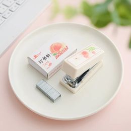 Ins Cute Peach Mini Stapler with 400pcs 24/6 Staples Kawaii Bookbinding Machine Portable Paper File Documents Binder Office