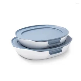 Bakeware Tools Baking Dish Set: 4-Piece Glass With Shadow Blue Lids (1.5qt And 2.5qt)