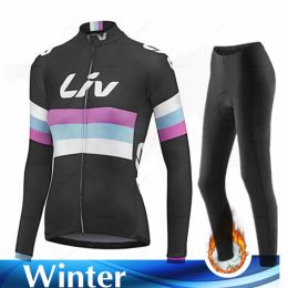 Sets Liv Women Cycling Clothing Lady Bike Jersey Set Winter Long Sleeve Riding Suit Stylish Simplicity Female Thermal Fleece Jacke