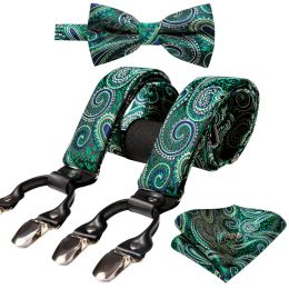 Designer Paisley Silk Suspenders Man For Pants Olive Green Woven Pre-Bow Tie Handkerchief Cufflink Sets Wedding Party Barry.Wang