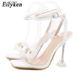 Dress Shoes Designer Pearls Wedding Bride Women Sandals Fashion Summer Square Toe PVC Transparent Crystal Perspex High Heels H240403C1T3