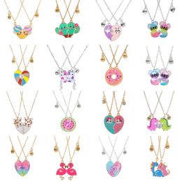2Pcs/set Heart Shaped Cute Cat Unicorn Koala Bear Pendant Girl BFF Necklace for Kids Best Friend Sister Friendship Jewellery Gifts