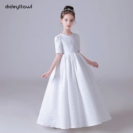 Dideyttawl White Puff Skirt Elegant Flower Girls Dress For Wedding Party Short Sleeves Concert Junior Bridesmaid Gown 240403