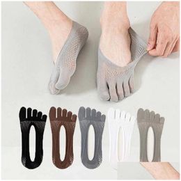 Mens Socks Creative Five-Finger Cotton Summer Super Thin Breathable Invisible Boat Sweat-Absorbing Mesh Drop Delivery Apparel Underwea Otoae