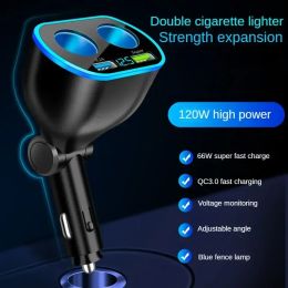 12V/24V 66W Sockets Cigarette Lighter Car Charger Splitter Adapter Multi Power Outlet LED Voltage Display Dual USB Port QC3.0