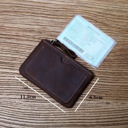 2024 Retro Crazy Horse Leather Men Small Wallet Handmade Zipper Drivers license Ultra Thin Keys Coins Cards Holders Slim Pouches