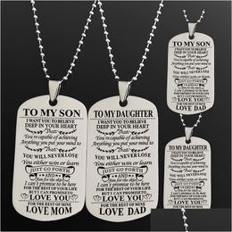 Pendant Necklaces Square Pendants Necklace To Our Son/Daughter Letters Military Licensing Men Jewelry Gifts Drop Delivery Dhvmr