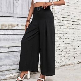 Women's Pants Women Anti-wrinkle Flowy Wide Leg For High Waist Adjustable Buckle Trousers Work Streetwear Lightweight