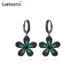 Earrings LUOTEEMI Fashion Green CZ Big Flower Hoop Earrings for Women New In Fashion Friend Christmas Gift Punk Gothic Girl Party Jewelry