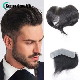 Toupees Natural Black Human Hair Toupee Men Forehead Hairpiece Patch Invisible Seamless Ultra Thin Skin PU Men's Capillary Prosthesis