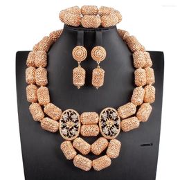 Necklace Earrings Set Dubai Gold African Wedding Jewellery Nigeria Bride Double Handmade DIY Drop 2024 Design