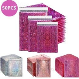 Bags New 50PCS/Pack Laser Rose Red Packaging Shipping Bubble Mailer Gold Foil Plastic Padded Envelopes Gift Bag Mailing Envelope Bag