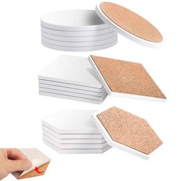 3 Shape Sublimation Blank Absorbent Ceramic Coaster With Cork Backing Pads Mat Pad Thermal Heat Transfer DIY Image Cup Coasters For Home Decorate Drink Sweat