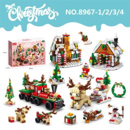 Upgraded Christmas Series Building Blocks Set With Warm Light Creative Elk Train House DIY Bricks Model Toys For Kids Xmas Gifts