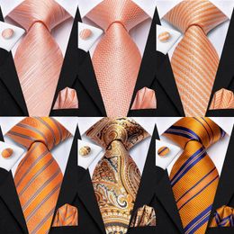 Bow Ties Hi-Tie Designer Orange Grey Paisley 2024 Fashion Brand Tie For Men Wedding Party Necktie Set Handky Cufflinks Gift Wholesale