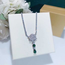Popular brand pure 925 sterling silver jewelry for women fashion rose pendant necklace green gemstone water drop design fine luxury quality