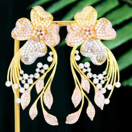 Earrings GODKI Luxury Flowers Dangle Earrings For Women Wedding Cubic Zirconia CZ DUBAI Bridal Earring Jewelry Accessories 2022