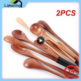 Coffee Scoops 2PCS Long Handle Spoon Creative Solid Wood Tableware Stir Stick Milk Tea Honey Wooden Spoons Tool