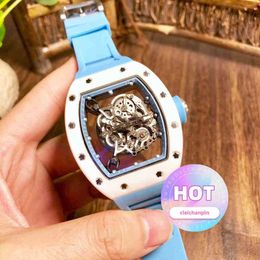 Luxury Mens Mechanical Watch White Ceramic Automatic Hollowed Out Luminous Tape Personalized Waterproof Swiss