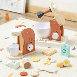 Kitchens Play Food Kids Wooden Toys Kitchen Pretend Play House Toy Wooden Simulation Coffee Machine Food Mixer Kids Early Education Gift 2443