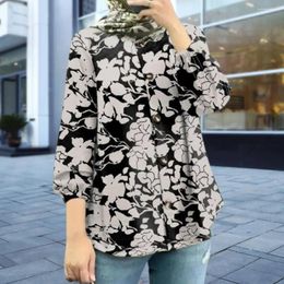 Women's Blouses Vintage Floral Printed Shirt 2024 Spring Fashion Women Casual Bohemian Top O Neck Long Sleeve Blouse Female Holiday Party