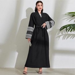 Ethnic Clothing Latest Design Fashion Embroidery Kimono Oversized Muslim Robe Syari Female Full Length Outerwear Open Abaya With Belt