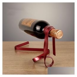 Arts And Crafts Wholesale Elegant Metal Ribbon Suspended Red Wine Rack Creative Home Desktop Decoration Light Style Decorations Drop D Dhlgp