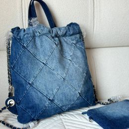 Luxury Designer 22bag Quilted Denim Trash Shoulder Bags High Quality Classic Blue Large Capacity Crossbody Bag Women Silver Hardware Chain Handbag with Small Bag