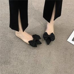 Casual Shoes Women's Flat Comfortable Pointed Rubber Sole Bow Black All-match Work Scoop Loafers 2024