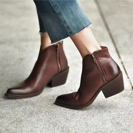 Boots Ankle For Women 2024 Winter Square Root Pointed Toe Low Fashion Solid Color Simple British Style Women's Shoes