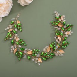 ブライダルクリスタルの葉の豪華なラインストーンシルバーヘッドバンド手作りの結婚式のヘアアクセサリージュエリーブルーブラックパーティーヘッドピース