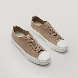 Casual Shoes Cowhide White Woman Wild 2024 Brand Design Women's Flat Loafers Sneakers Leather Lace-up Vulcanized Shoe