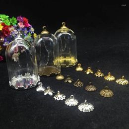 Pendant Necklaces 300sets/lot 38 25mm Mix Color Bell Jars Shape Glass Globe Crown Base Cap Diy Vial Handmade Empty Crystal Finding