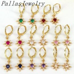 Earrings 5Pairs,Gold Filled Cubic Zirconia Crystal Star Hoop Earring Exquisite Women Shiny Pendientes for Gifts